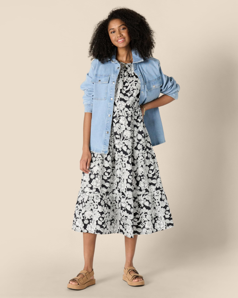 Mabel Robe Midi Femme – Robe en Satin de Coton avec Volants et Jupe à Volants