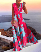 Riley Abito Maxi Woman – Printed Boho Sleeveless Dress with V-Neck and Zip