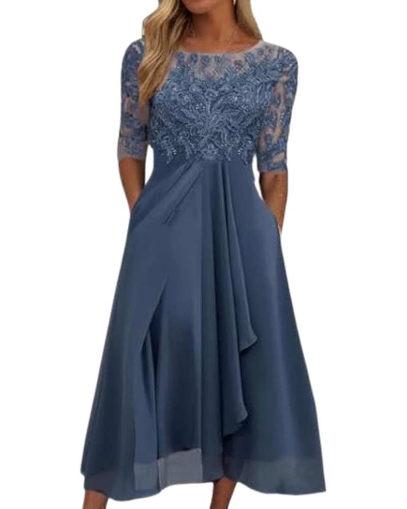 Victoria Women's Midi Dress – Lace and Chiffon Dress with Half Sleeves