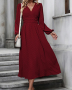 Naomi Abito Midi Woman – Polka Dot Dress with V-Neck, High Waist, and Long Sleeves