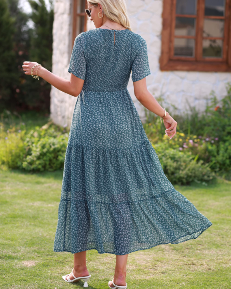 Rochie maxi pentru femei Sophia Abito – Rochie boho cu imprimeu floral, talie adunată și tiv cu volane