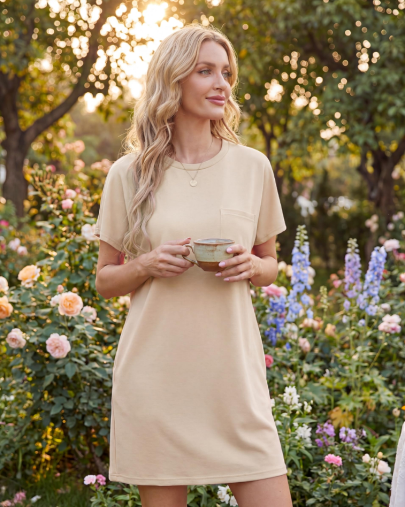 Molly Abito Mini Donna – Vestido de verano plisado con cuello redondo y bolsillos