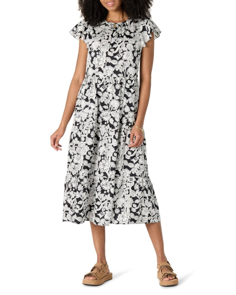 Mabel Robe Midi Femme – Robe en Satin de Coton avec Volants et Jupe à Volants