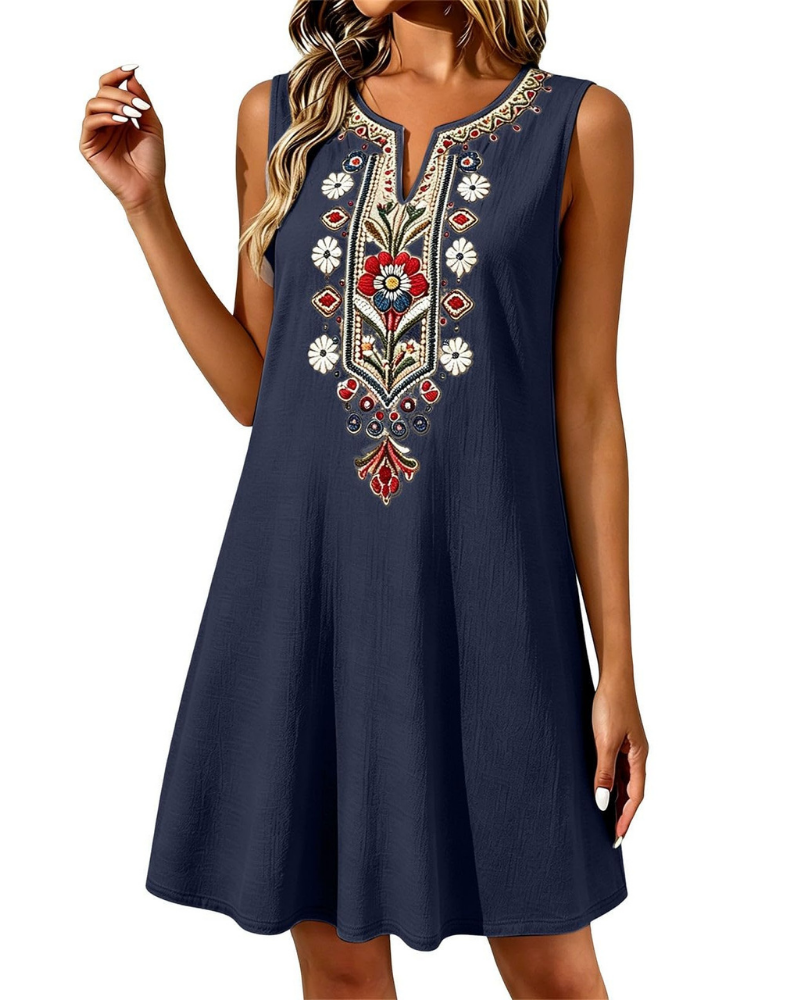 Sienna Women's Long Summer Dress – Cotton and Linen, A-Line Cut and Side Pockets