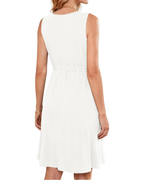Whitney Sommerkleid für Damen – V-Ausschnitt, elastischer Bund, Knöpfe und Taschen