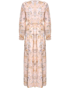 Courtney Abito Maxi Donna – Virágos chiffon ruha V-nyakkivágással és redőzéssel
