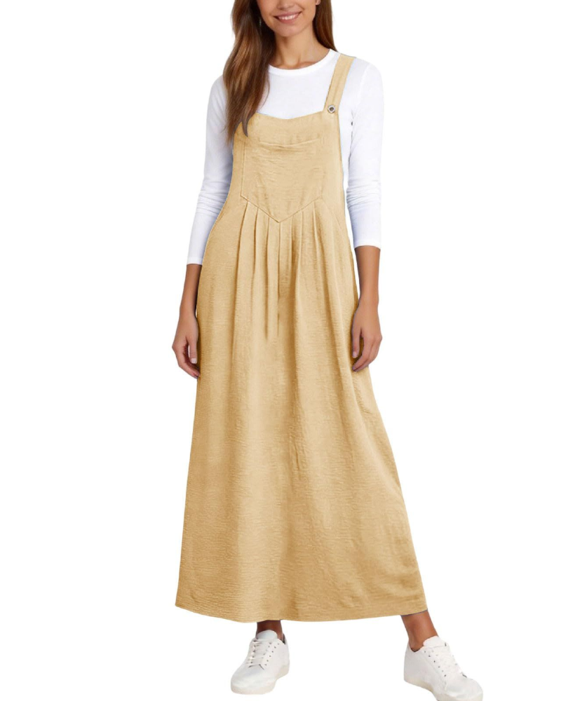 Madison Women's Overalls Dress – A-Line Midi Dress with Adjustable Straps and Pockets