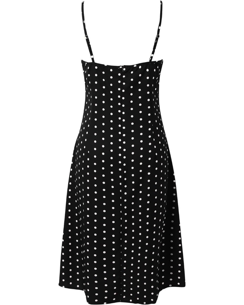 Marlowe Women’s Summer Dress – Floral and Polka Dot Print, Thin Straps and Side Slits
