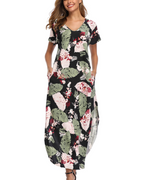 Clara Abito Donna – Vestito Maxi Floreale con Maniche Corte, Spacco & Tasche