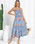 Meredith Women’s Midi Dress – Floral Print, Adjustable Straps, Lace and Pockets