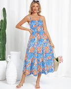 Meredith Women’s Midi Dress – Floral Print, Adjustable Straps, Lace and Pockets