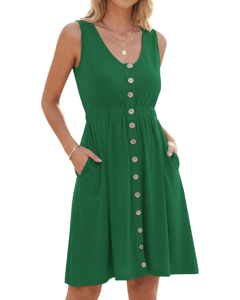 Combinaison d’été pour femme Whitney – col en V, taille élastiquée, boutons et poches