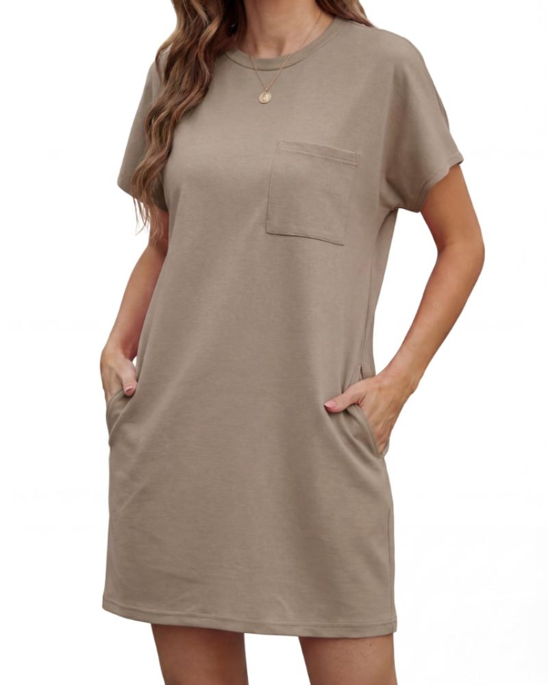 Molly Abito Mini Donna – Vestido de verano plisado con cuello redondo y bolsillos