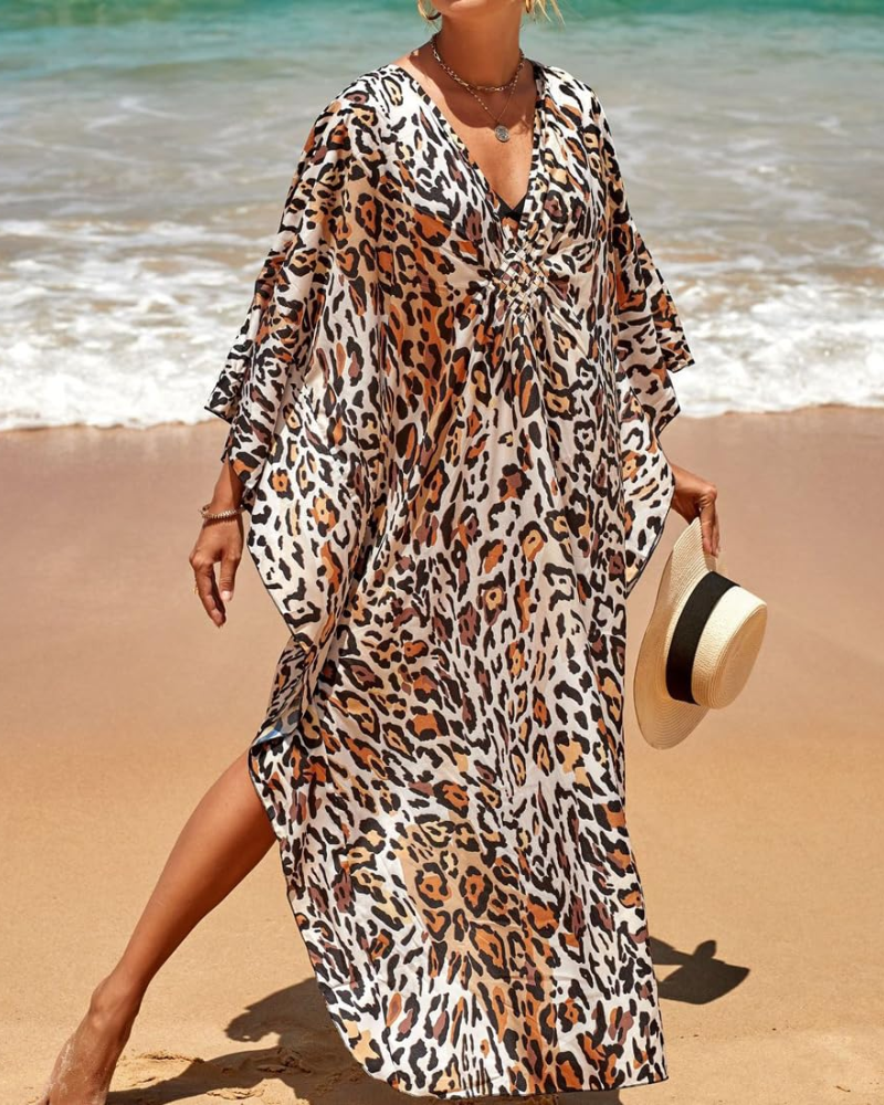 Caftan maxi femme Merritt – Col en V, imprimé bohème et coupe ample