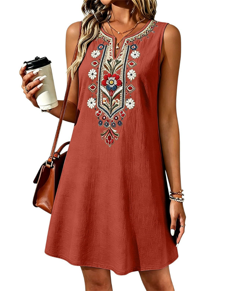 Sienna – Robe d’été longue pour femme en coton et lin, coupe trapèze et poches latérales