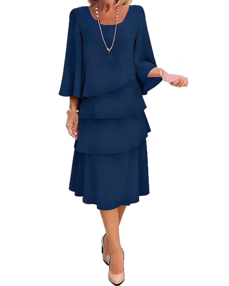 Amelia Vestido Mujer Midi – Vestido Elegante con Volantes y Mangas Acampanadas