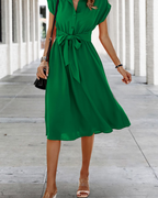 Mia Abito Midi da Donna – Vestito Estivo con Scollo a V, Cintura, Dettagli a Bottone & Taschine