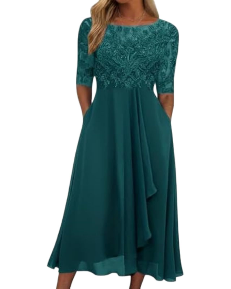 Victoria Women's Midi Dress – Lace and Chiffon Dress with Half Sleeves