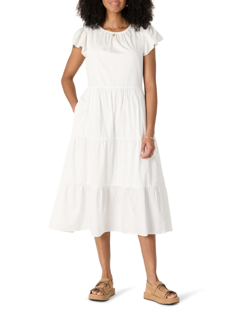 Mabel Robe Midi Femme – Robe en Satin de Coton avec Volants et Jupe à Volants