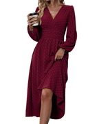 Naomi Abito Midi Woman – Polka Dot Dress with V-Neck, High Waist, and Long Sleeves