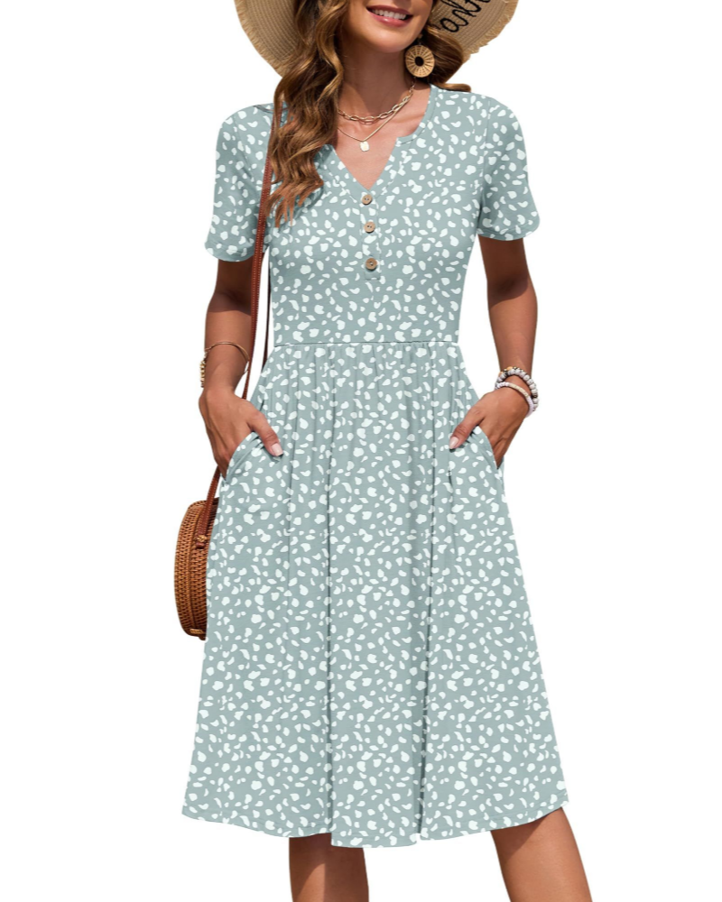Robe midi Megan Abito Donna – Robe d'été avec décolleté en V, taille empire et poches