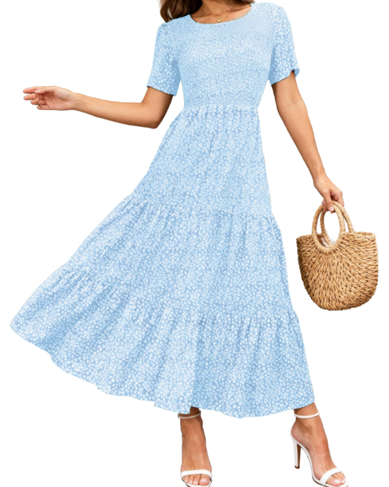 Rochie maxi pentru femei Sophia Abito – Rochie boho cu imprimeu floral, talie adunată și tiv cu volane