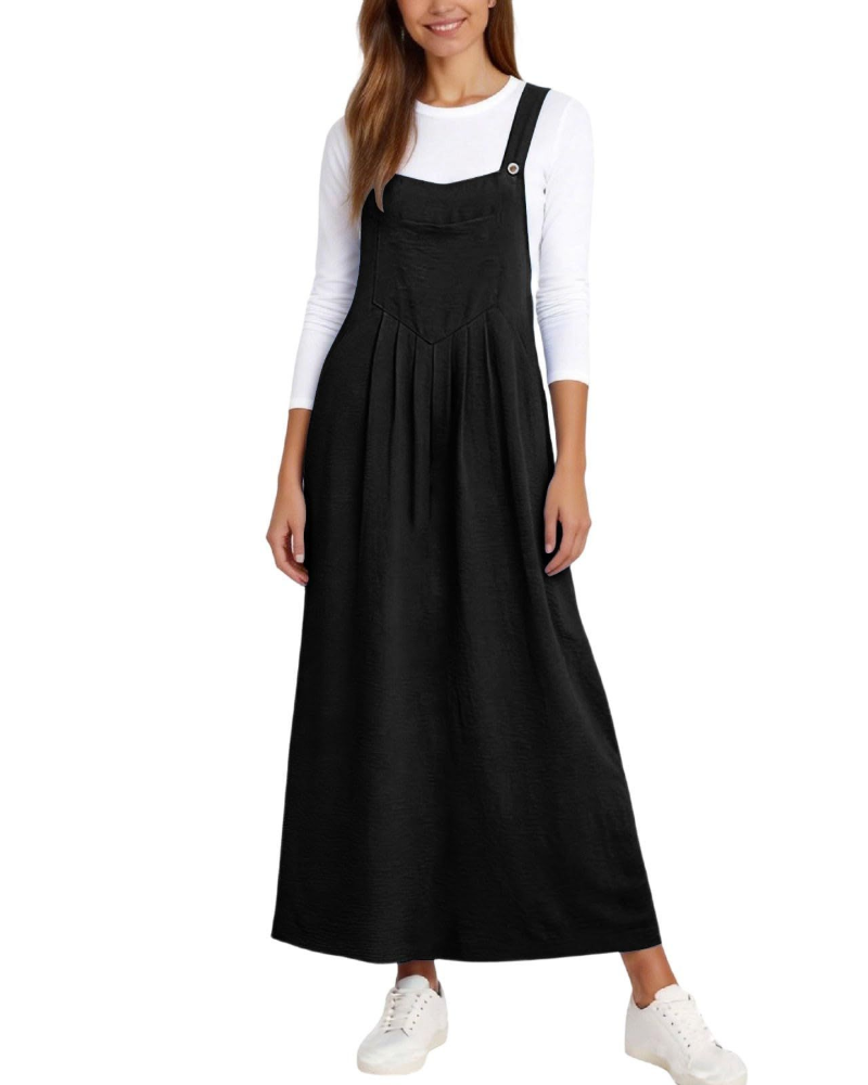 Madison Women's Overalls Dress – A-Line Midi Dress with Adjustable Straps and Pockets