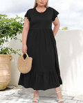 Rochie maxi Avery Abito pentru femei cu forme – talie înaltă, mâneci cu volane și buzunare laterale