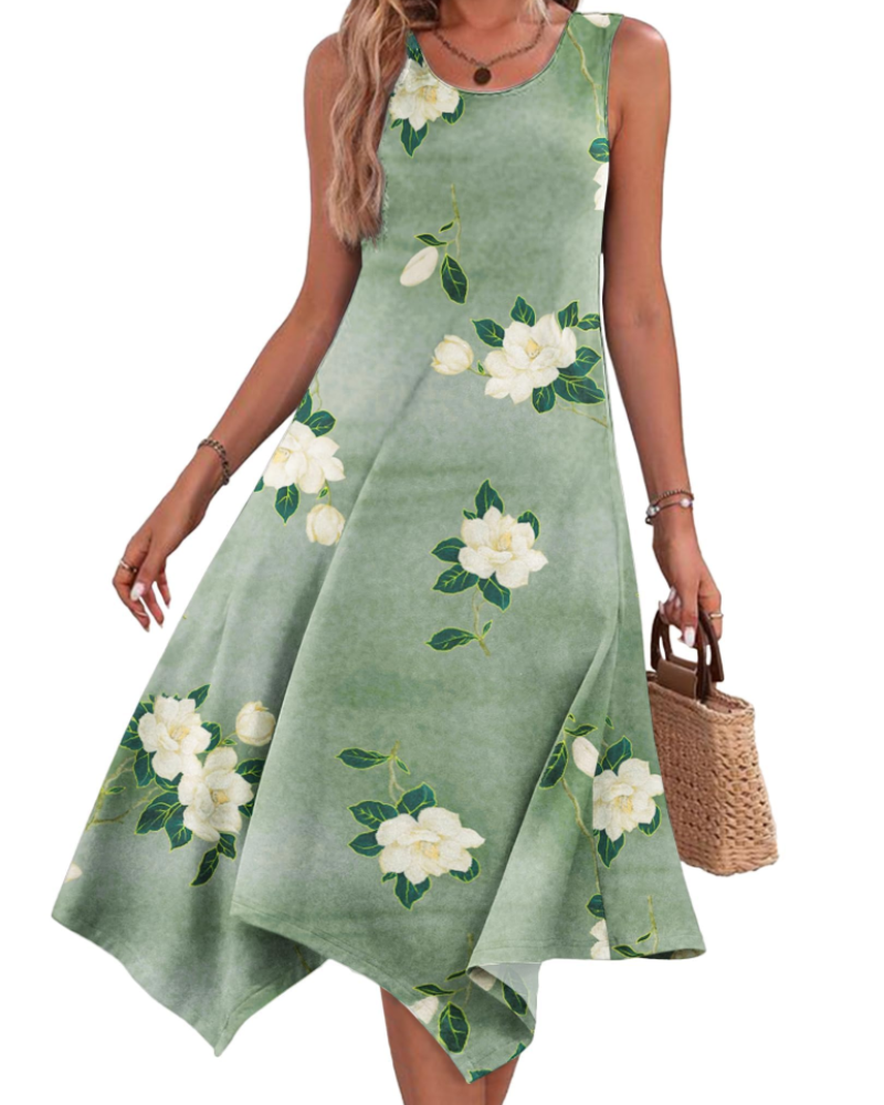 Amelia Abito Midi Boho for kvinner – Sommerkjole uten ermer med trykk og komfortabel, myk passform