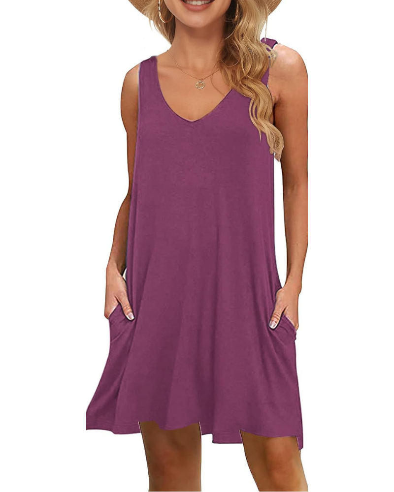 Robe courte Chelsea pour femme – col en V, coupe ample, poches et style estival