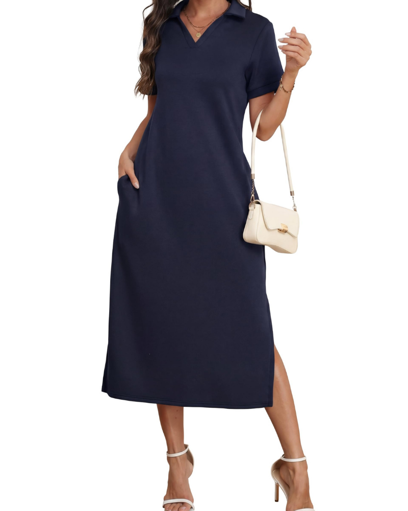 Claire Abito Damski – Sukienka Maxi Polo z Kieszeniami, Miękki Materiał i Krój A-Line