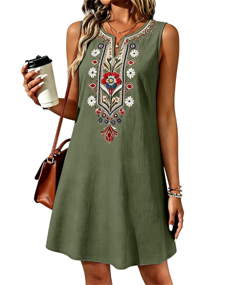 Sienna – Robe d’été longue pour femme en coton et lin, coupe trapèze et poches latérales