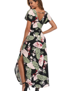 Clara Abito Donna – Vestito Maxi Floreale con Maniche Corte, Spacco & Tasche