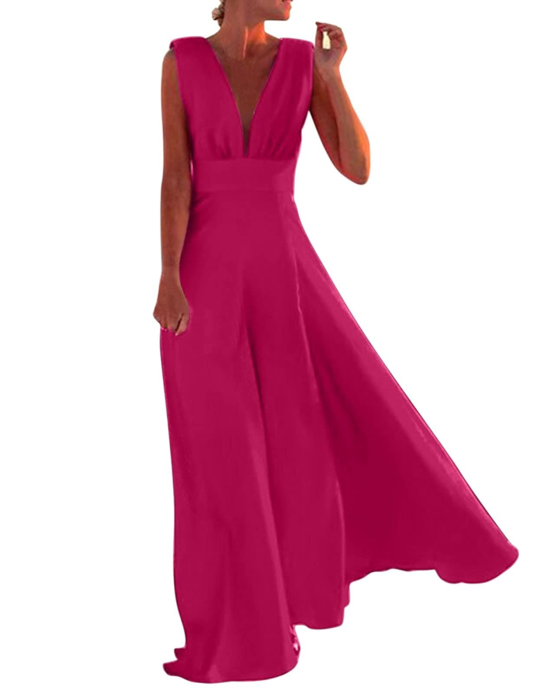 Riley Abito Maxi pentru Femei – Rochie Boho cu Imprimeu, fără Mâneci, cu Decolteu în V și Fermoar