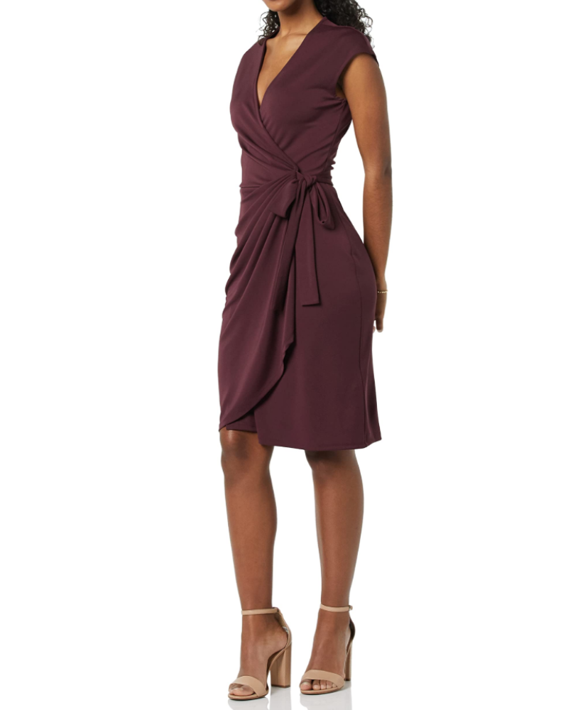 Rachel Abito Portafoglio Donna – Midi Jersey Dress with V-Neck and Cape Sleeves