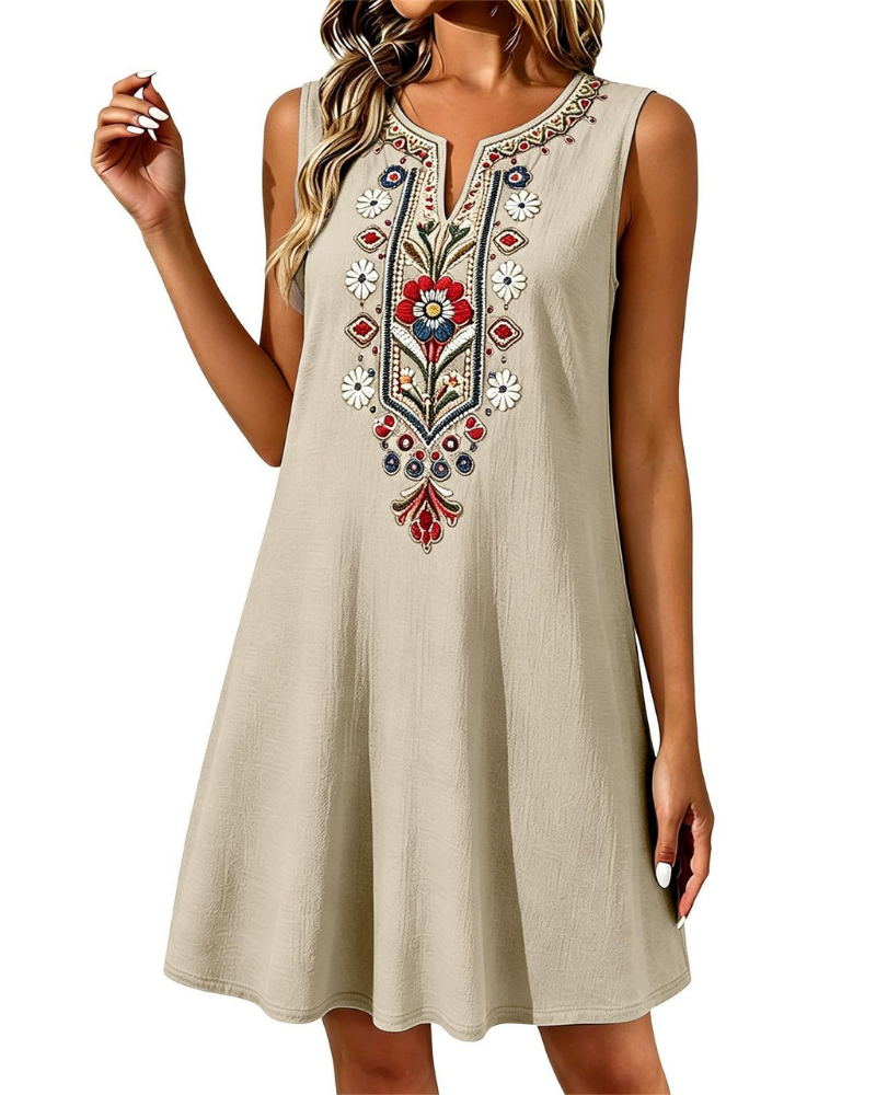 Sienna – Robe d’été longue pour femme en coton et lin, coupe trapèze et poches latérales