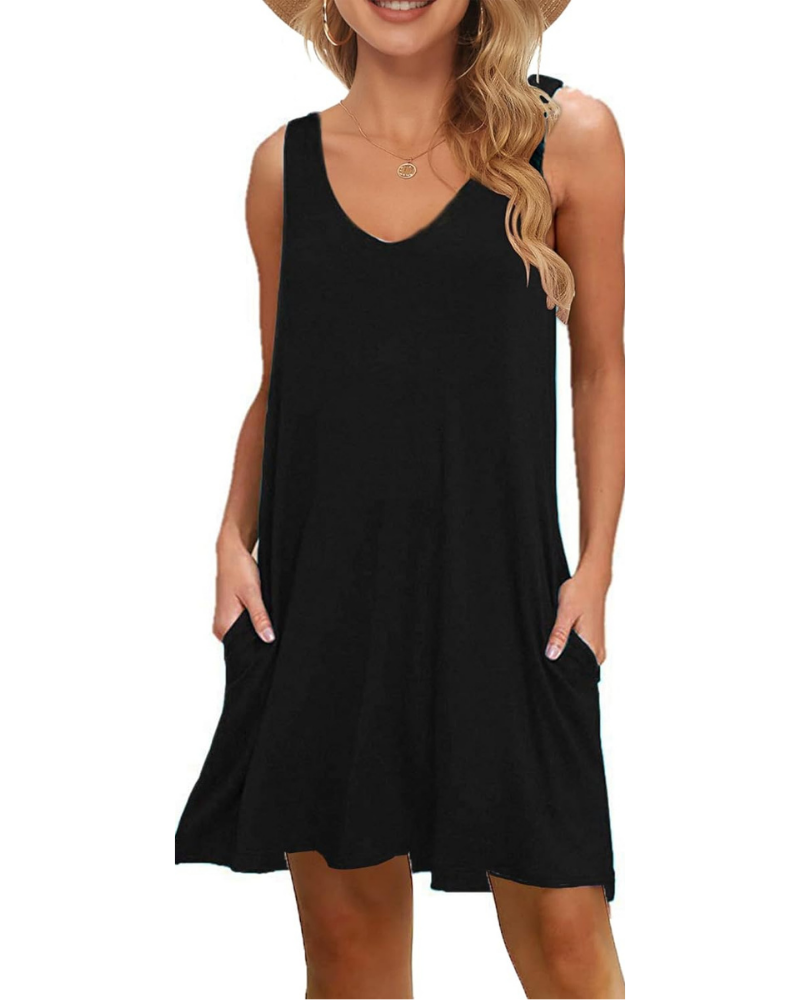 Robe courte Chelsea pour femme – col en V, coupe ample, poches et style estival