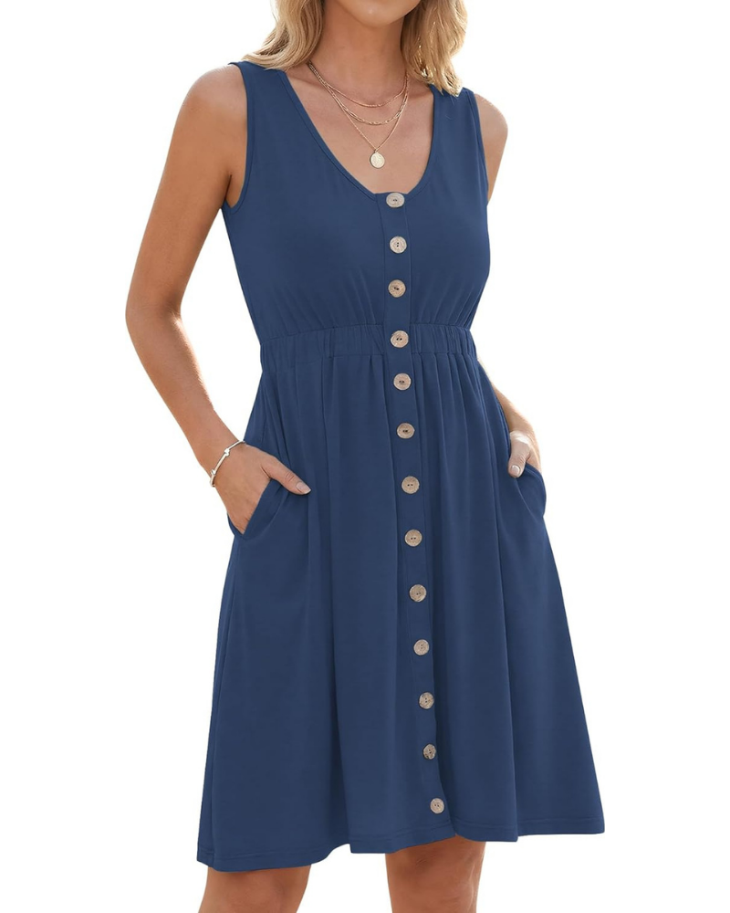 Combinaison d’été pour femme Whitney – col en V, taille élastiquée, boutons et poches