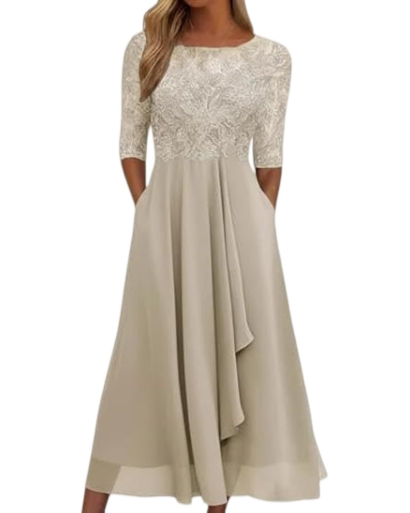 Victoria Women's Midi Dress – Lace and Chiffon Dress with Half Sleeves