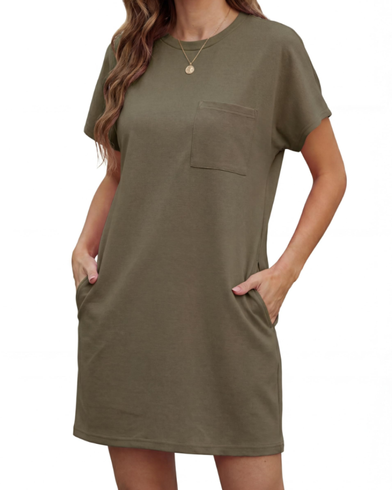 Molly Abito Mini Donna – Vestido de verano plisado con cuello redondo y bolsillos