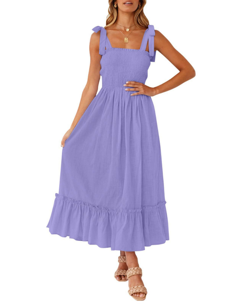Amelia Women's Dress – Boho Floral Dress with Tied Straps, Smocked Bust & Tiered Skirt