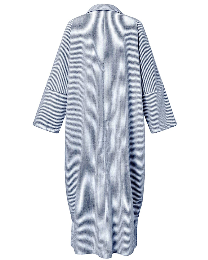Vestido Maya para mujer – Vestido camisa maxi a rayas con cuello, botones y tela ligera