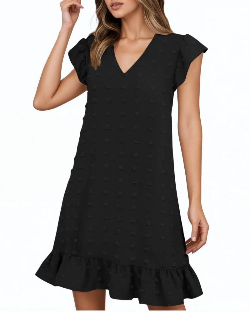 Rochie midi de vară pentru femei Audrey – Rochie cu decolteu în V și mâneci cu volane