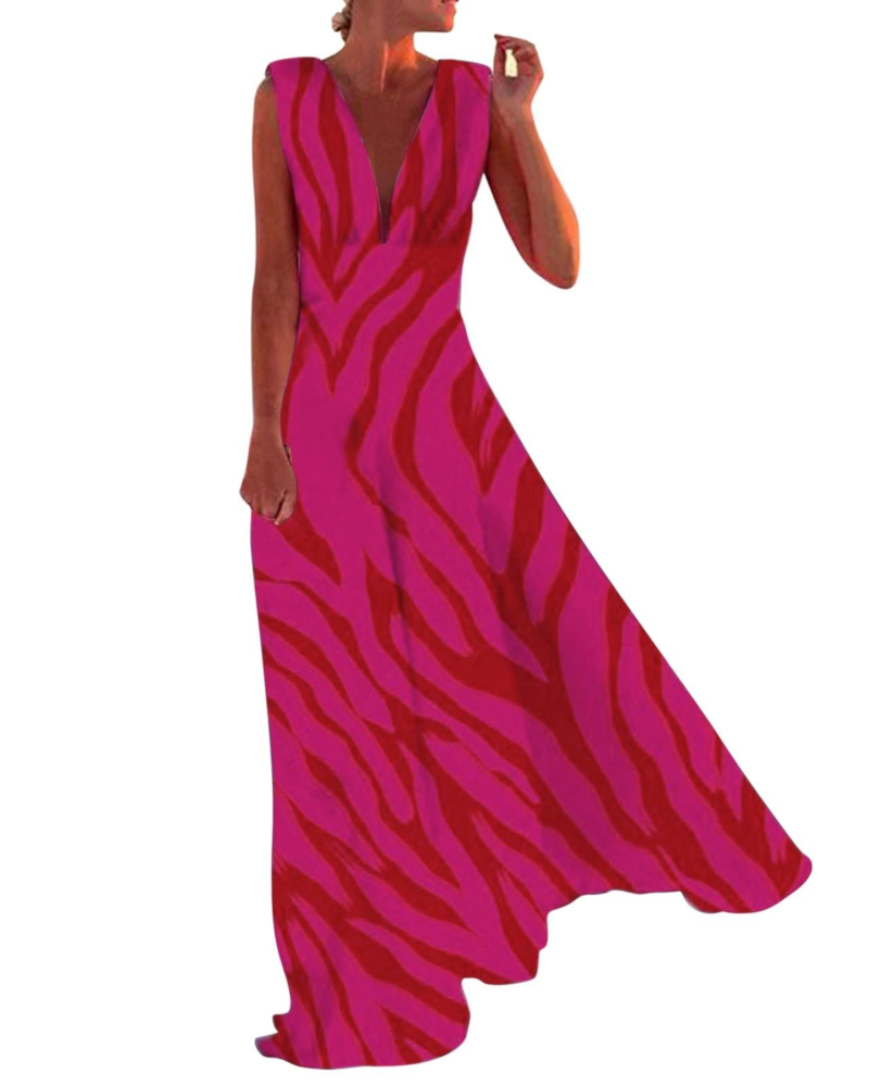 Riley Abito Maxi pentru Femei – Rochie Boho cu Imprimeu, fără Mâneci, cu Decolteu în V și Fermoar