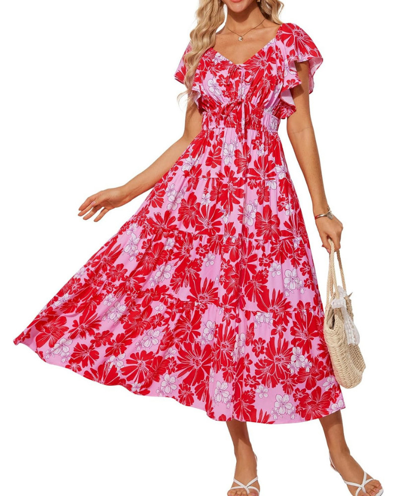 Bailey Women’s Maxi Dress – Floral Print, Square V-Neck, Ruffles, and Pockets