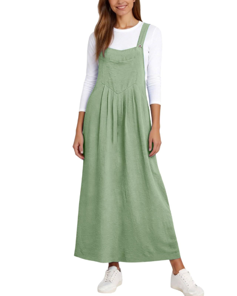 Madison Women's Overalls Dress – A-Line Midi Dress with Adjustable Straps and Pockets