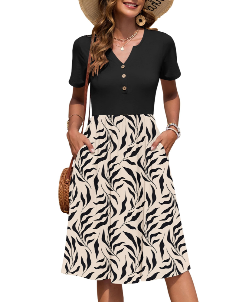 Vestido midi de mujer Corinne Abito – Escote en V, cintura imperio plisada y bolsillos