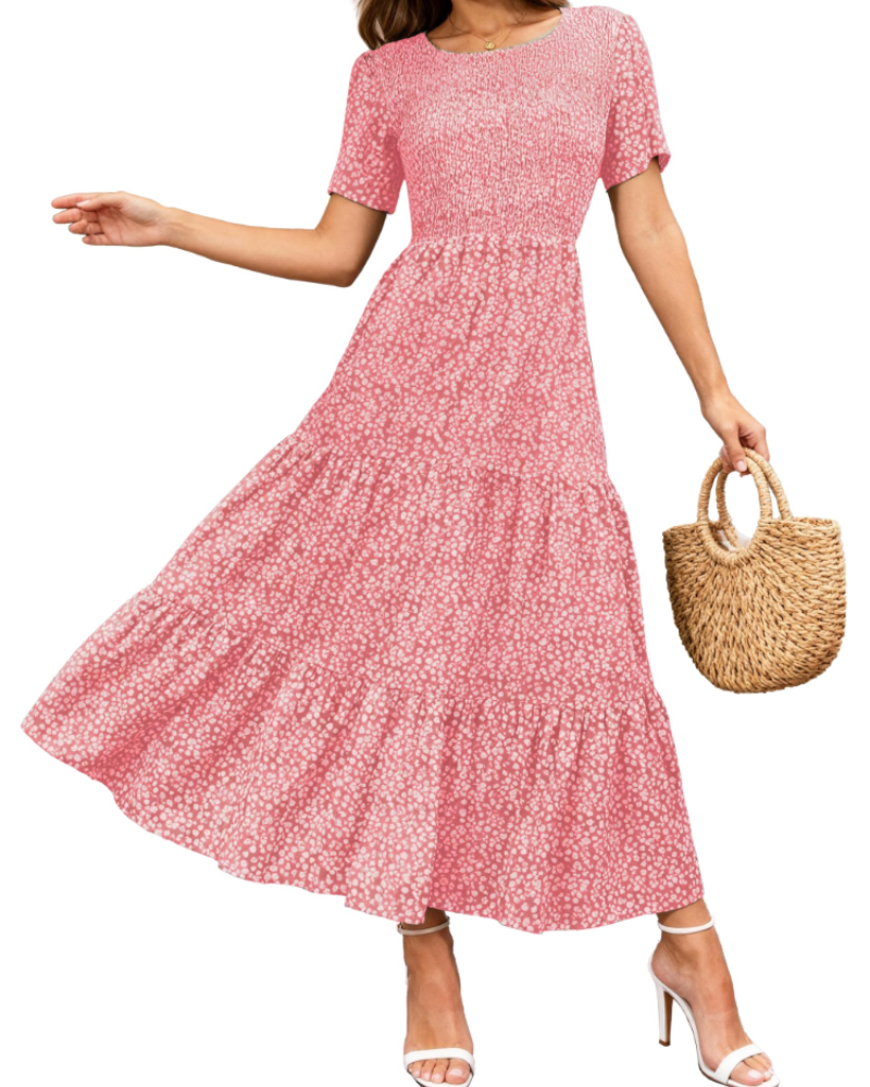 Rochie maxi pentru femei Sophia Abito – Rochie boho cu imprimeu floral, talie adunată și tiv cu volane