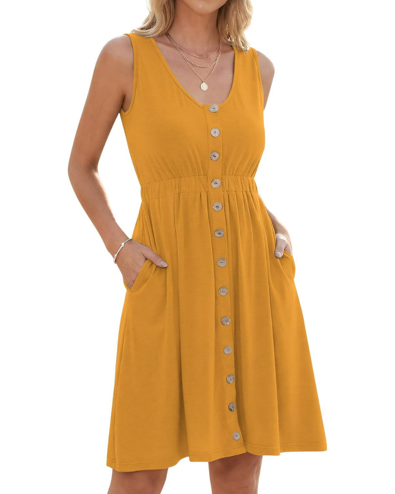 Combinaison d’été pour femme Whitney – col en V, taille élastiquée, boutons et poches
