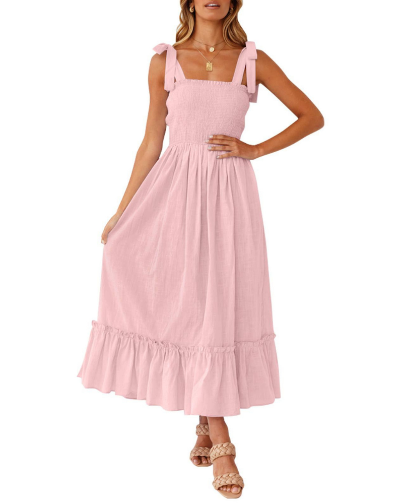 Amelia Women's Dress – Boho Floral Dress with Tied Straps, Smocked Bust & Tiered Skirt